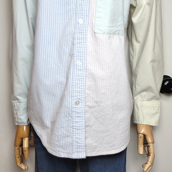 Abercrombie & Fitch Oversized Pinstripe Colorful Colorblock Button Up Size XS - Picture 2 of 10